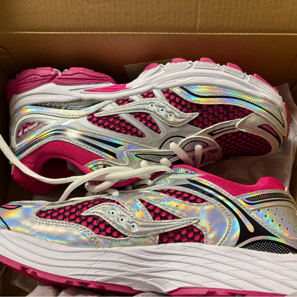 Saucony Hot Pink and Holographic Running Shoes